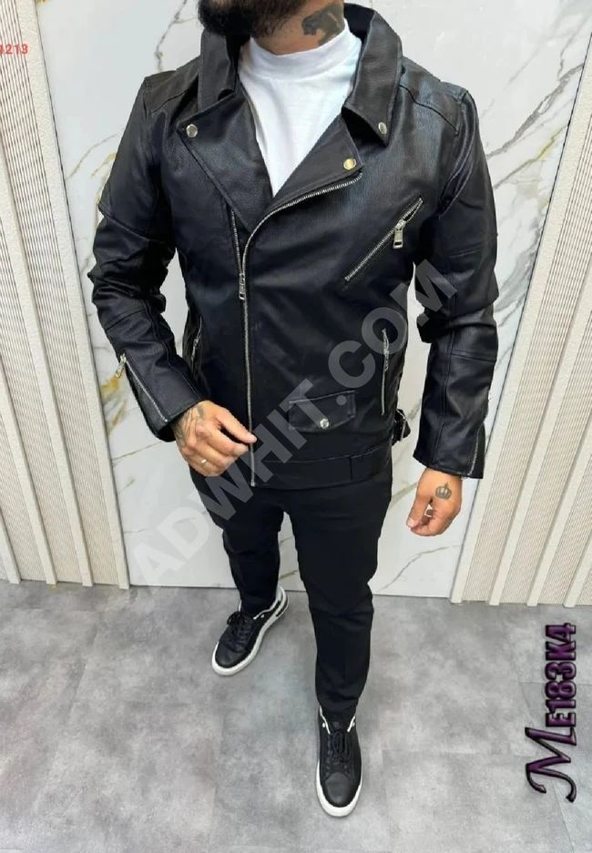 Men's leather jacket with lining