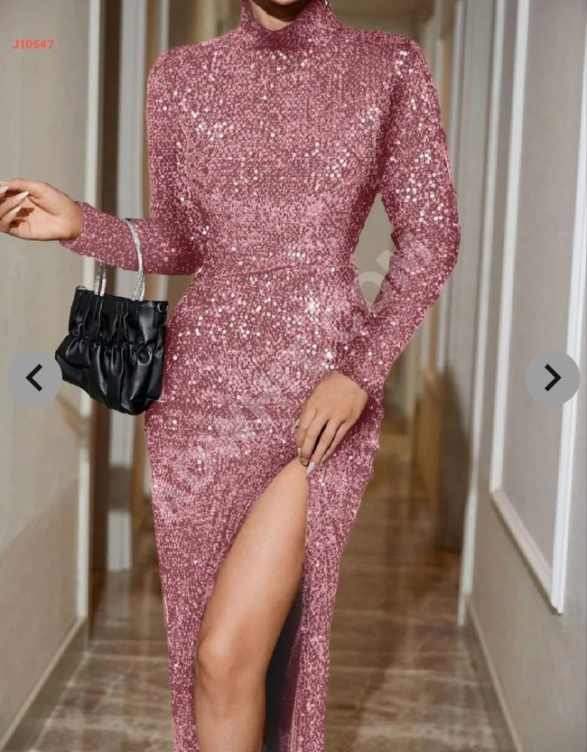 Long velvet and sequin dress with a side slit