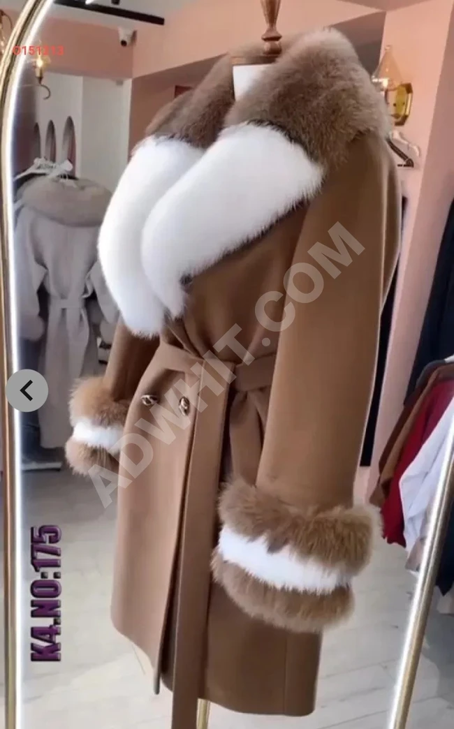 Wool Jacket with Fur Collar and Sleeves for Hijabi Women