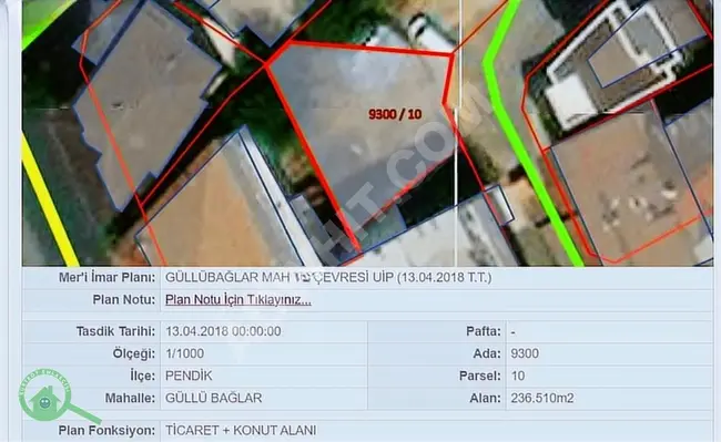 İstanbul Pendik Güllübağlarda Satılık 236 M2 Ticari Konut Arsası