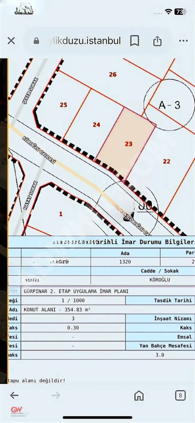 Beylikdüzü Gürpınar Köroğlu caddesinde satılık arsa