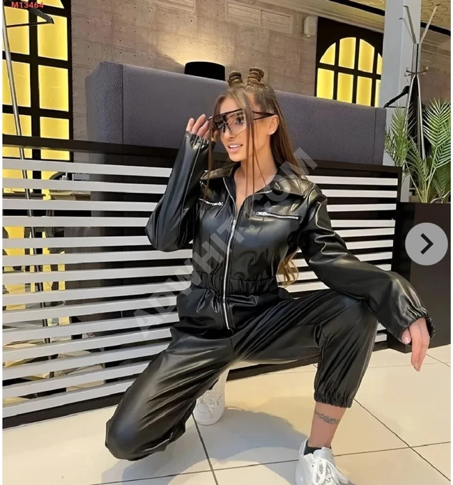 Leather jumpsuit with zipper