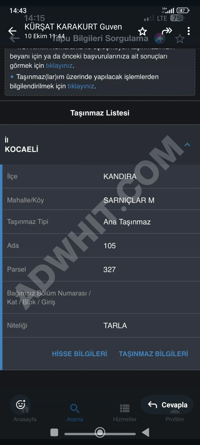 أرض زراعية استثمارية بمساحة 3640 متر مربع في منطقة Kocaeli Kandıra Sarniclar