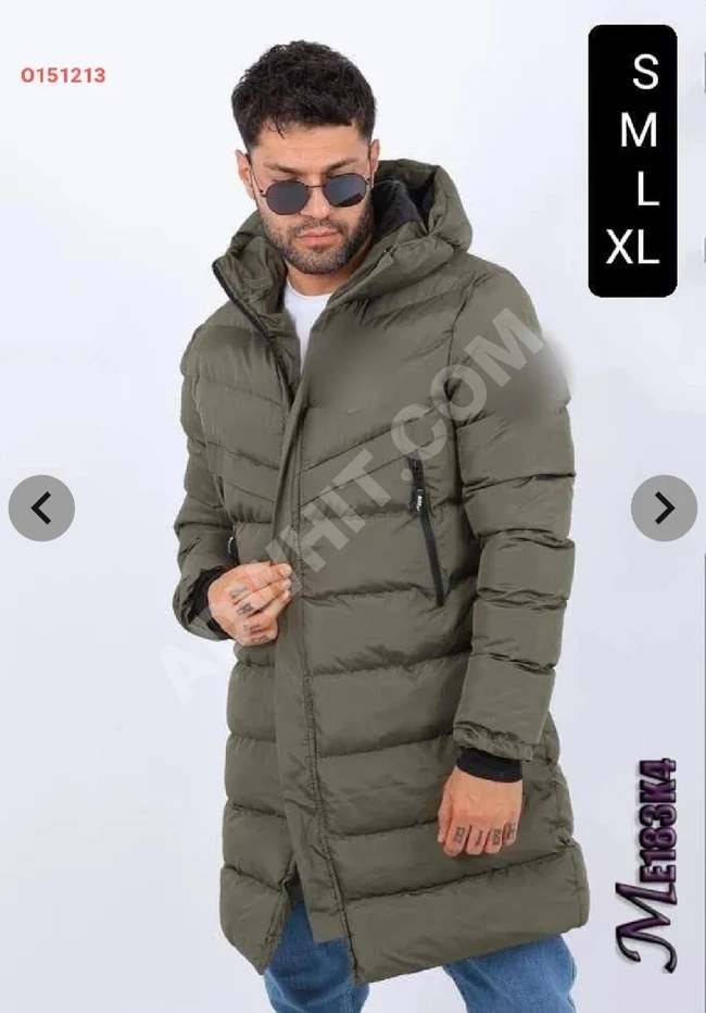 Men's long winter jacket with a hood