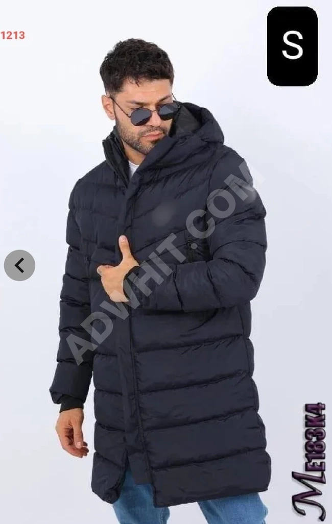 Men's long winter jacket with a hood