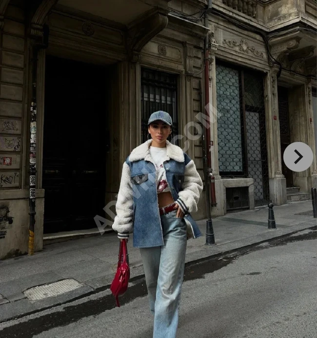 Winter denim jacket with fur