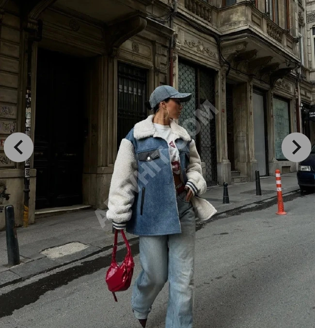 Winter denim jacket with fur