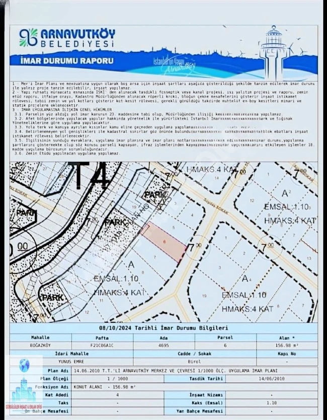 AY SONUNA KADAR 157 METRE SATILIK ARSA