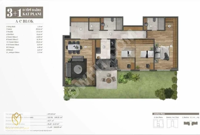 3+1 apartment with a garden, measuring 118 square meters in VADİ EVLERİ 2. ETAP under the title deed transfer system - from EMLAK KONUT.