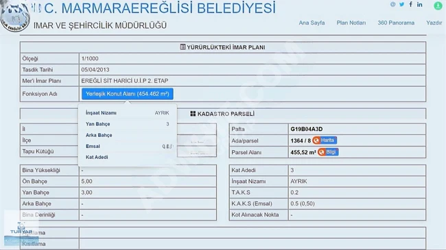 TEKİRDAĞ MARMARAEREĞLİSİ DEREAĞZI MAH TEK TAPU 455M SATILIK ARSA