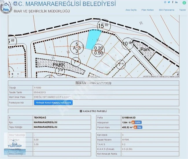 TEKİRDAĞ MARMARAEREĞLİSİ DEREAĞZI MAH TEK TAPU 455M SATILIK ARSA