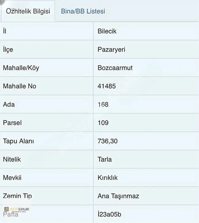 FIRSATT!! PAZARYERİ BOZCAARMUT KÖYÜNDE SATILIK 735M2 TARLA