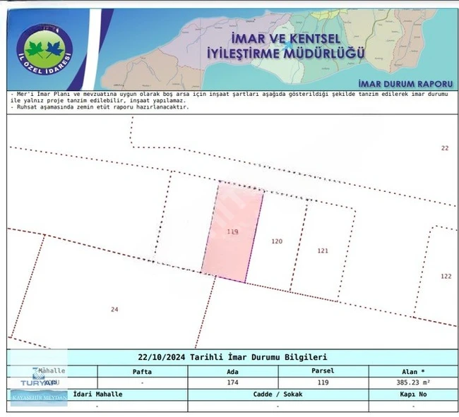 YALOVA ÇINARCIK KORU MERKEZ'DE SATILIK 385M ARSA