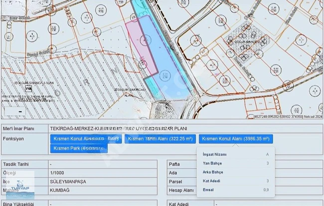 SÜLEYMANPAŞA, KUMBAĞ'DA SATILIK ARSA