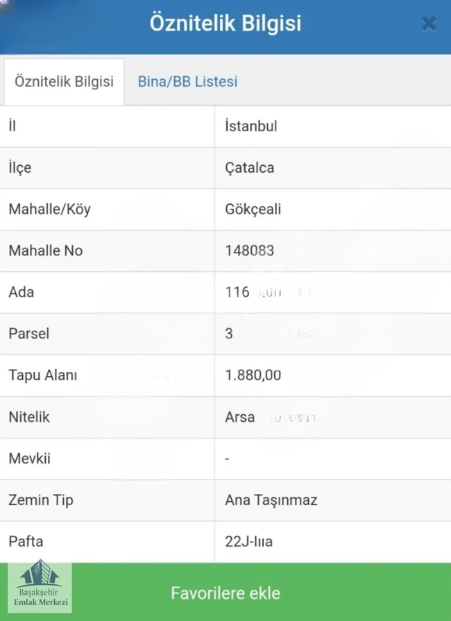 Çatalca Gökçeali 940 m2 Konut İmarlı Satılık Arsa