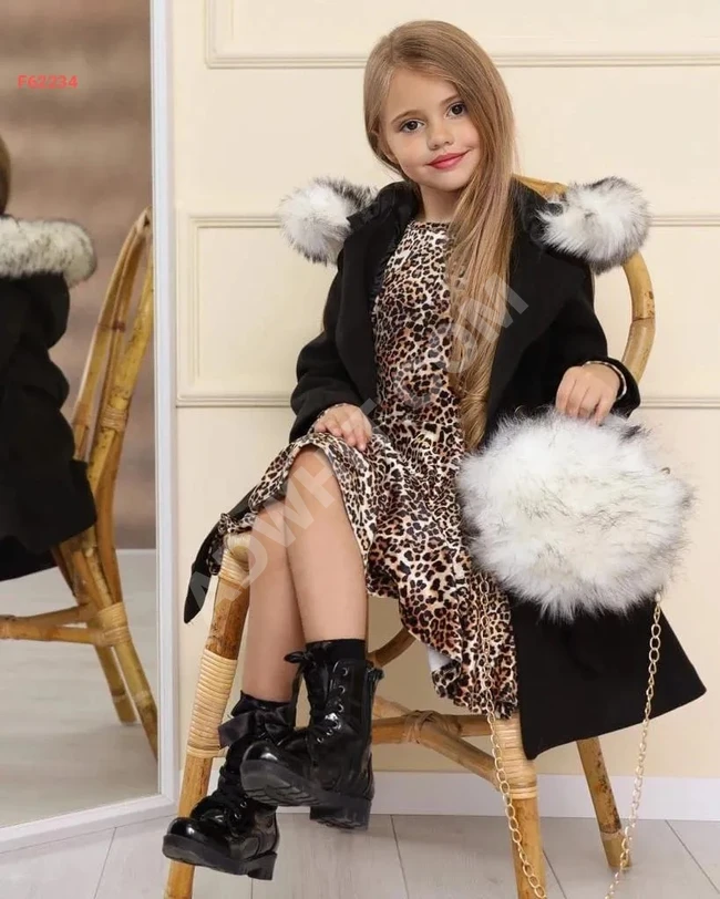 Girls' set: Tiger dress, coat, and bag