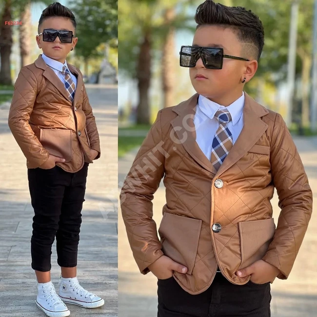 Boy's set with tie and leather jacket