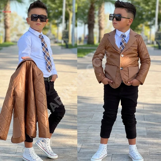 Boy's set with tie and leather jacket