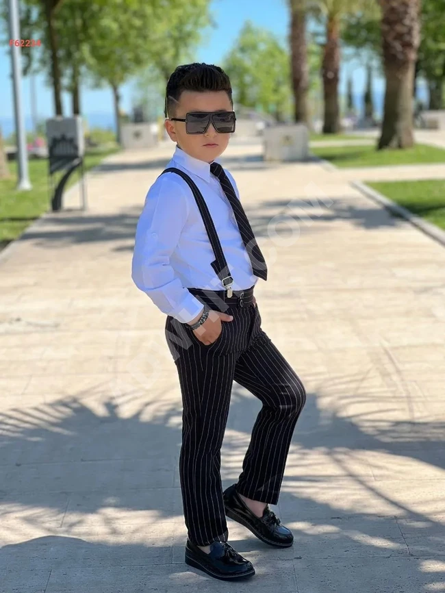 Boy's set with striped pants, shirt, and tie