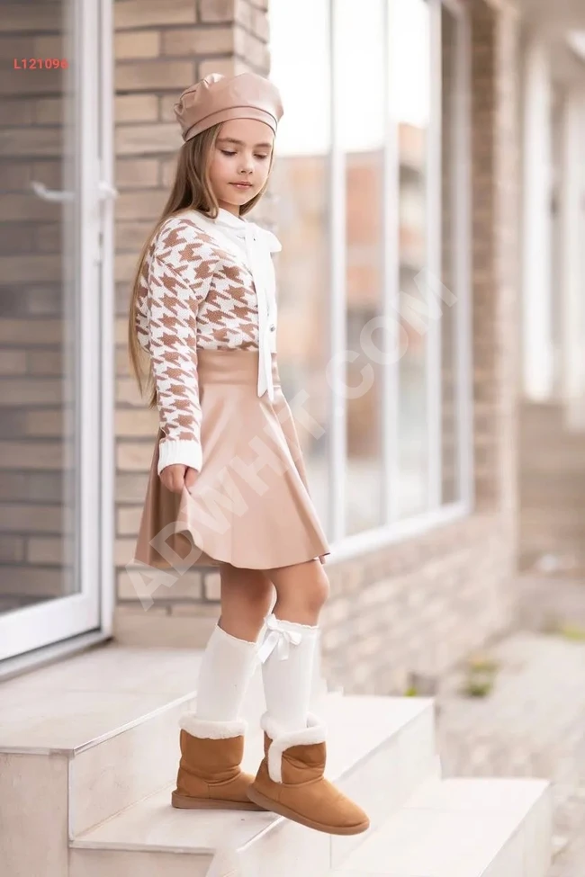 Short leather skirt set with jacket