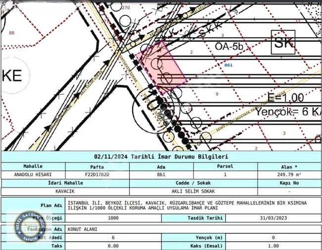 Investment land measuring 557 square meters planned for construction in Kavacık by NEFES.