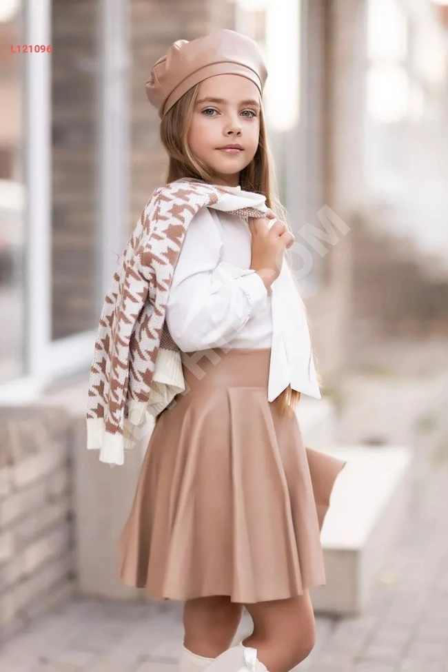 Short leather skirt set with jacket