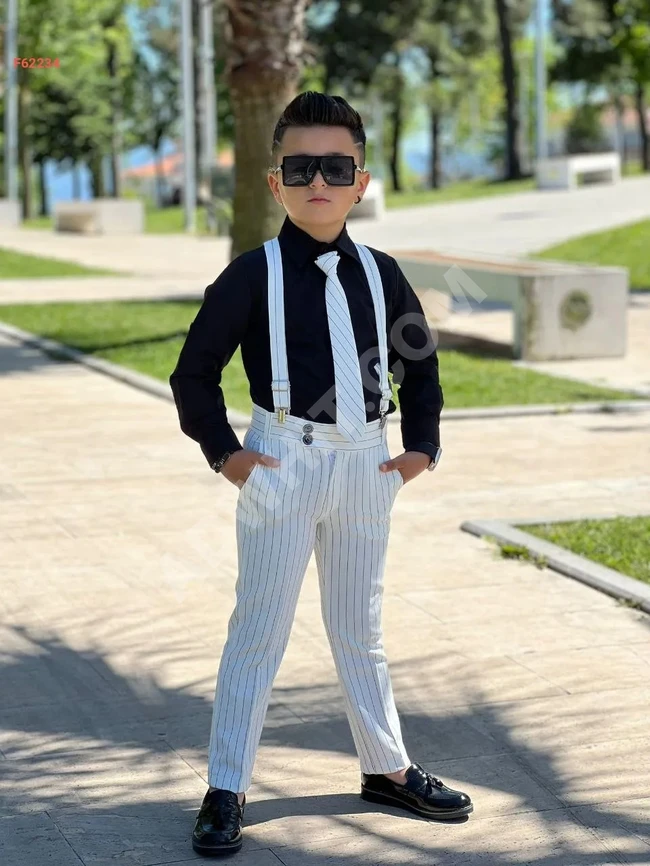 Boy's set with striped pants, shirt, and tie