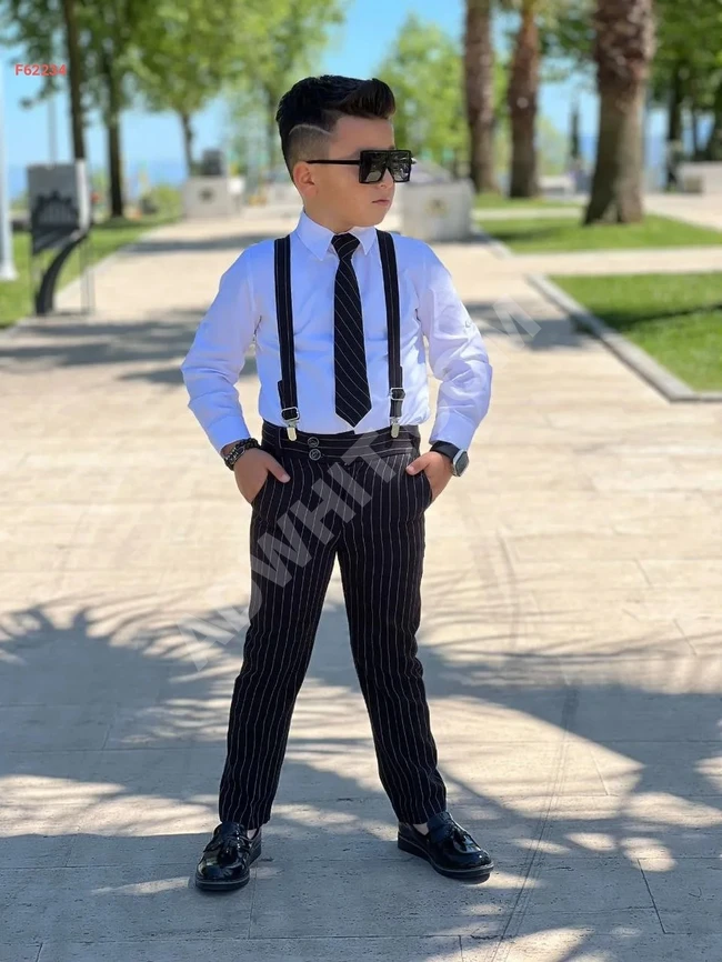 Boy's set with striped pants, shirt, and tie