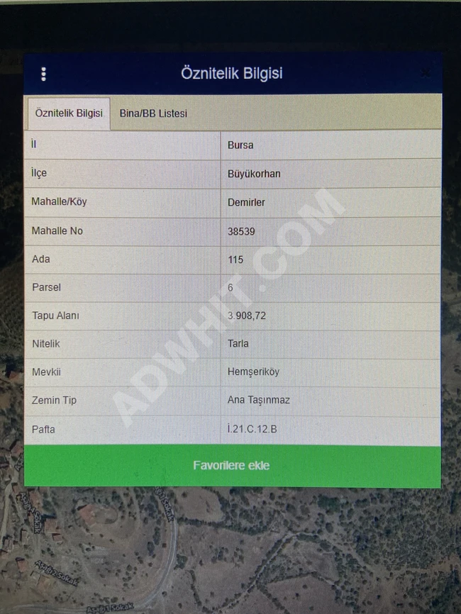 A plot of land measuring 3908 square meters with a single ownership title in the village "BURSA BÜYÜK ORHAN DEMİRLER KÖYÜ".