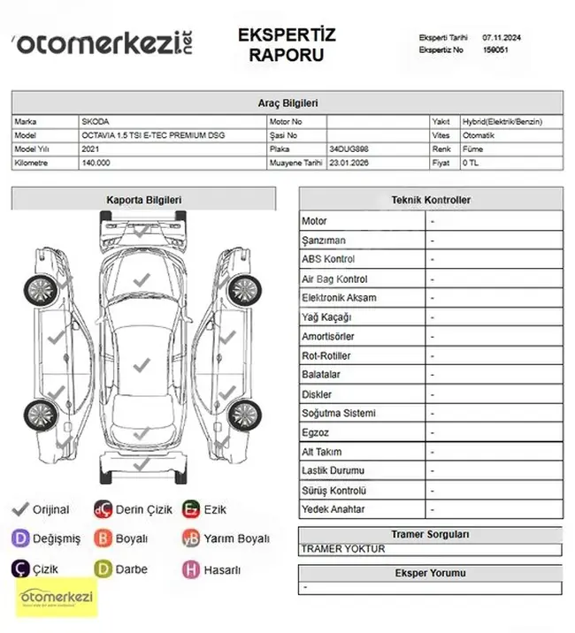 2021 OCTAVİA 1.5 TSI E-TEC PREMIUM DSG HATASIZ BOYASIZ TRAMERSİZ