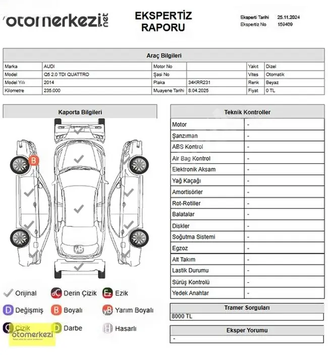 2014 AUDİ Q5 2.0 TDI QUATTRO S-TRONİC SUNROFLU/DEĞİŞENSİZ