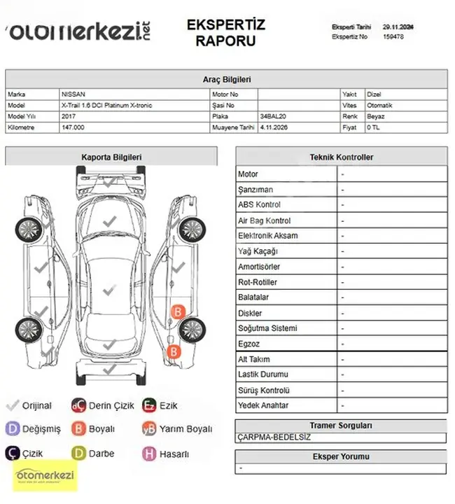 2018 ÇIKIŞ NİSSAN X-TRAİL1.6 DCI SERVİS BAKIMLI/DĞŞNSİZ/TRAMERSZ