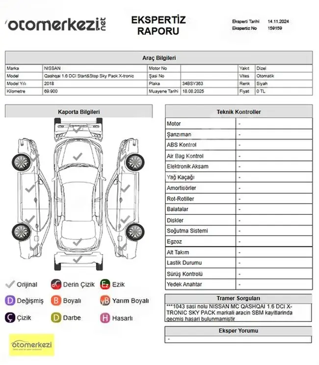 2018 QASHQAİ 1.6 DCI S&S SKYPACK X-TRONİC CAM TAVANLI/BOYASIZ