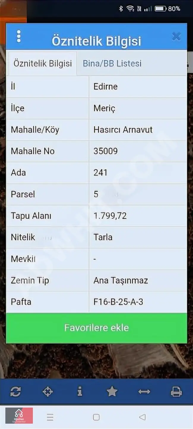 EDIRNE MERIC HASIRCIARNAVUTTA MÜSTAKIL TAPU 1799 M2 TARLA