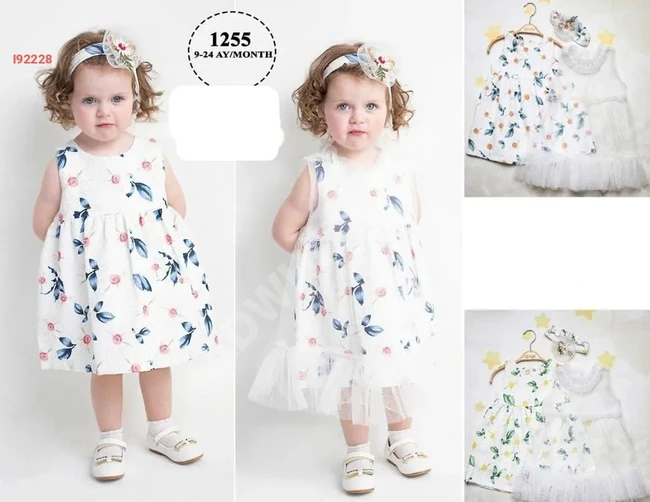 Short sleeve baby dress with a hairband