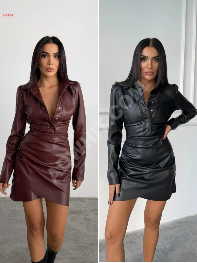 Short leather dress with top buttons