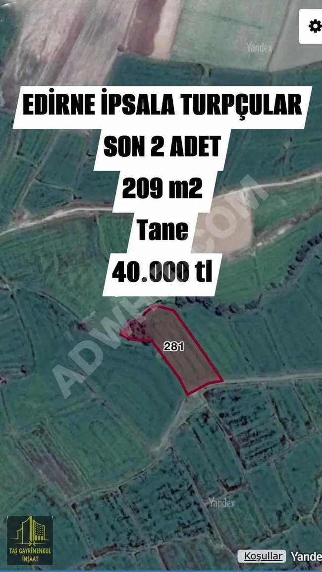 EDİRNE İPSALA TURPÇULAR KÖYÜ SATILIK 520 m2 YERİMİZ