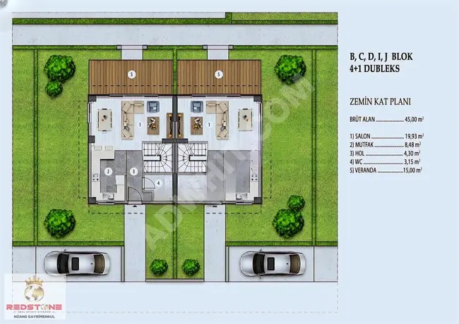 4+1 Duplex Villa for Sale in the YENİÇİFTLİK Area by REDSTONE NÜANS