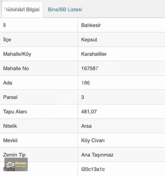AKANSUDAN YATIRIMLIK ARSA
