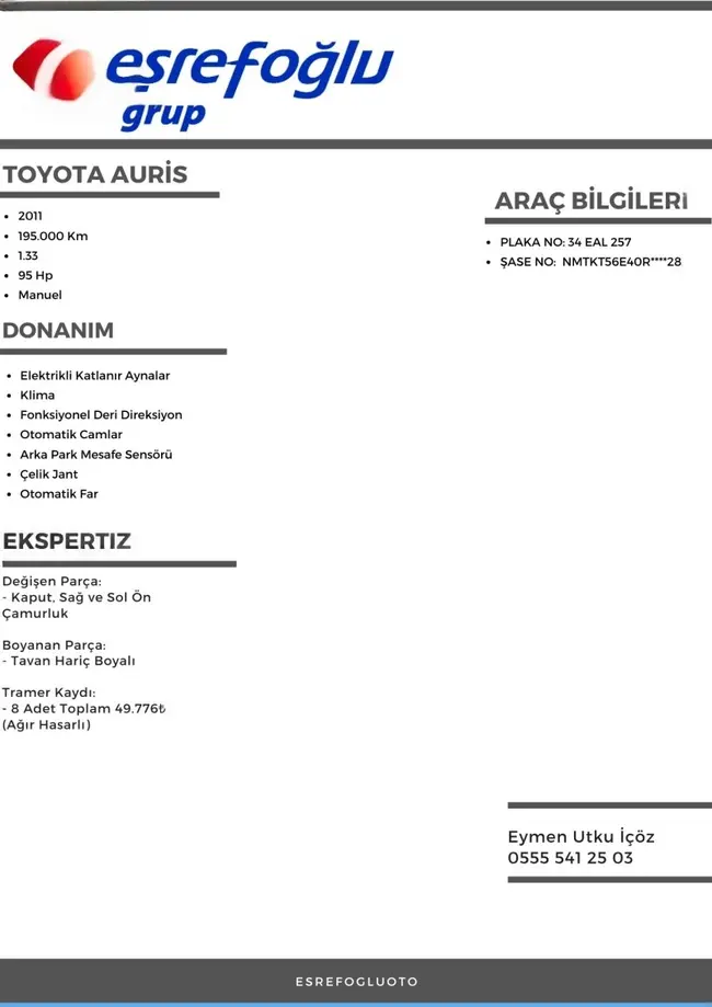 TOYOTA AURIS موديل 2011 بعداد 195.000 كم بدون مصاريف - EŞREFOĞLU