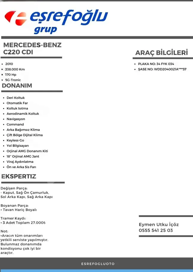 MERCEDES-BENZ C220 CDI موديل 2010, COMMAND, تشغيل بدون مفتاح, تدفئة مقاعد - EŞREFOĞLU