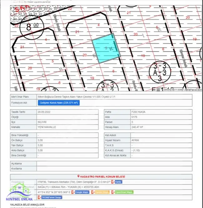 SİLİVRİ YENİ MAH 240 m2 İMARLI SATILIK ARSA