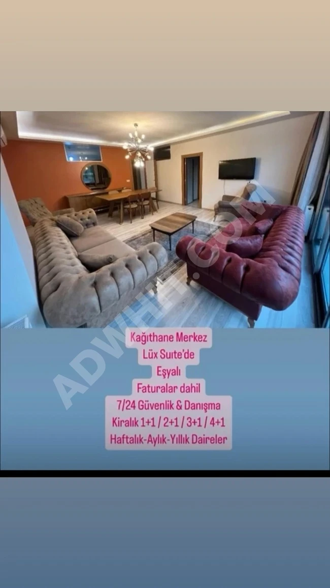 Furnished 2+1 apartment for rent in the center of KAĞITHANE.