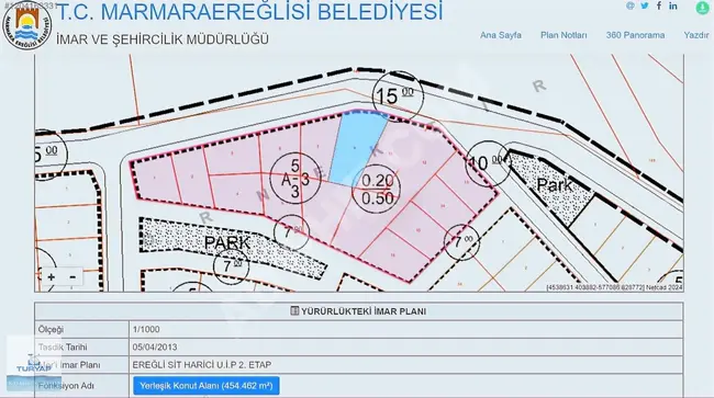 أرض للبيع بمساحة 455 متر مربع - سند ملكية واحد في حي  Tekirdağ Marmaraereğlisi Dereağzı