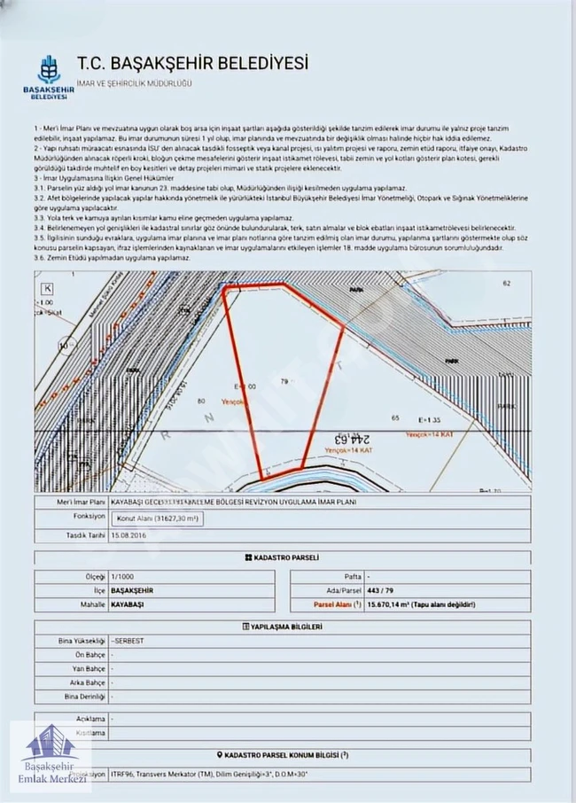 Land for sale with an area of 79 square meters in Kayaşehir designated for residential construction.