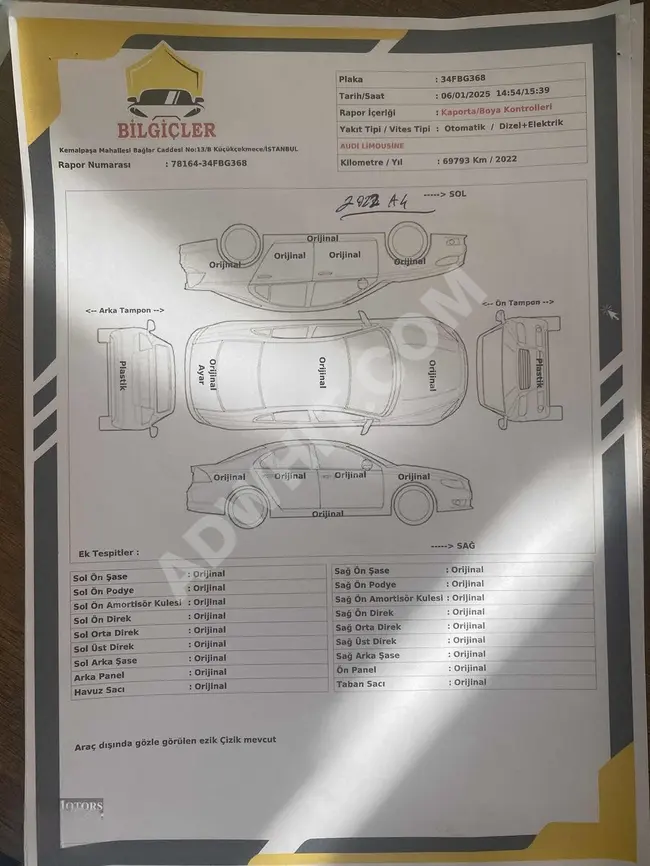 سيارة AUDİ A4 40 TDİ ADVANCED - بدون حوادث - سقف بانورامي - بمسافة 70 ألف كم