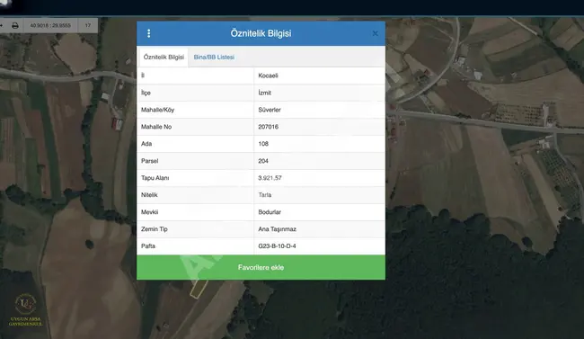 قطعة أرض مناسبة بمساحة 3,921 متر مربع في KOCAELİ İZMİT SÜVERLER