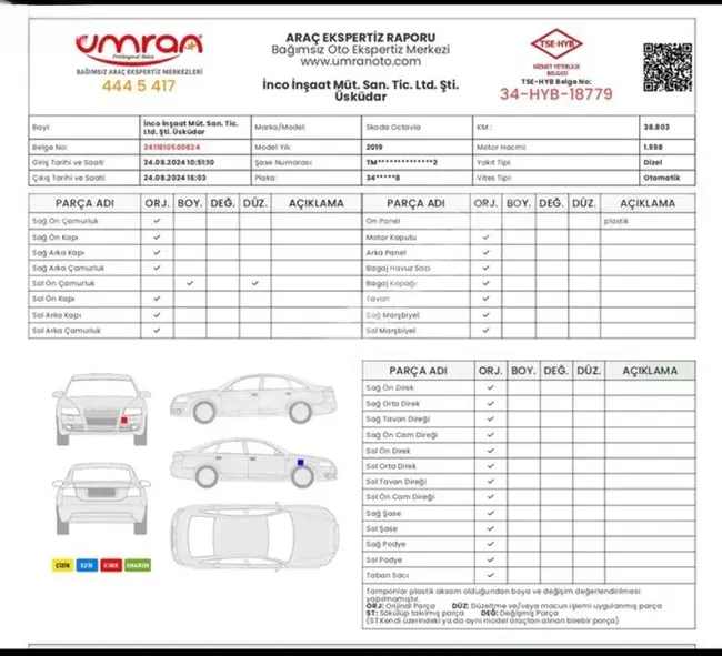 سيارةSKODA OCTAVİA 1.6TDİ موديل  2019 بمحرك ديزل 1.6 بقوة 115 حصان بناقل حركة أوتوماتيكي طراز STYLE  و، 39000 كم