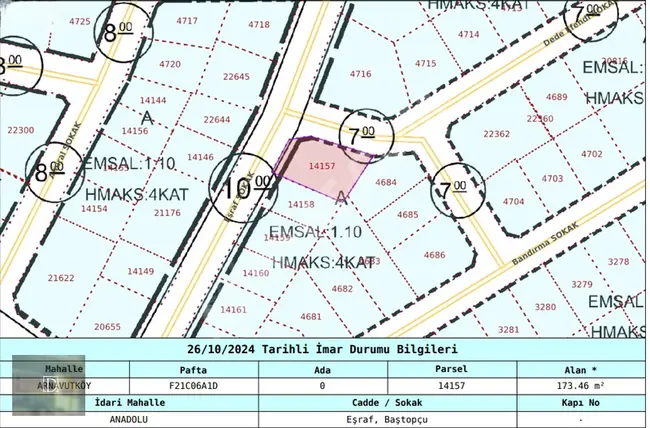 ANADOLU MAHALLESİNDE KÖŞEBAŞI 1.10 İMARLI 173m2 KÖŞEBAŞI ARSA