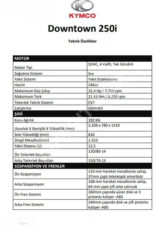 Kymco Downtown 250i Motorcycle Model 2024